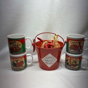 Set of 4 Tabasco Brand Mugs Fig Jam Crawdad Stew Seafood Gumbo Lobster‎ Soup